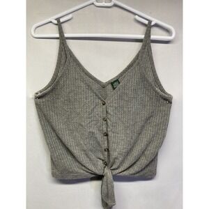 Wild Fable Tank Top Spaghetti Straps V Neckline Button & Tie Front Gray Size M
